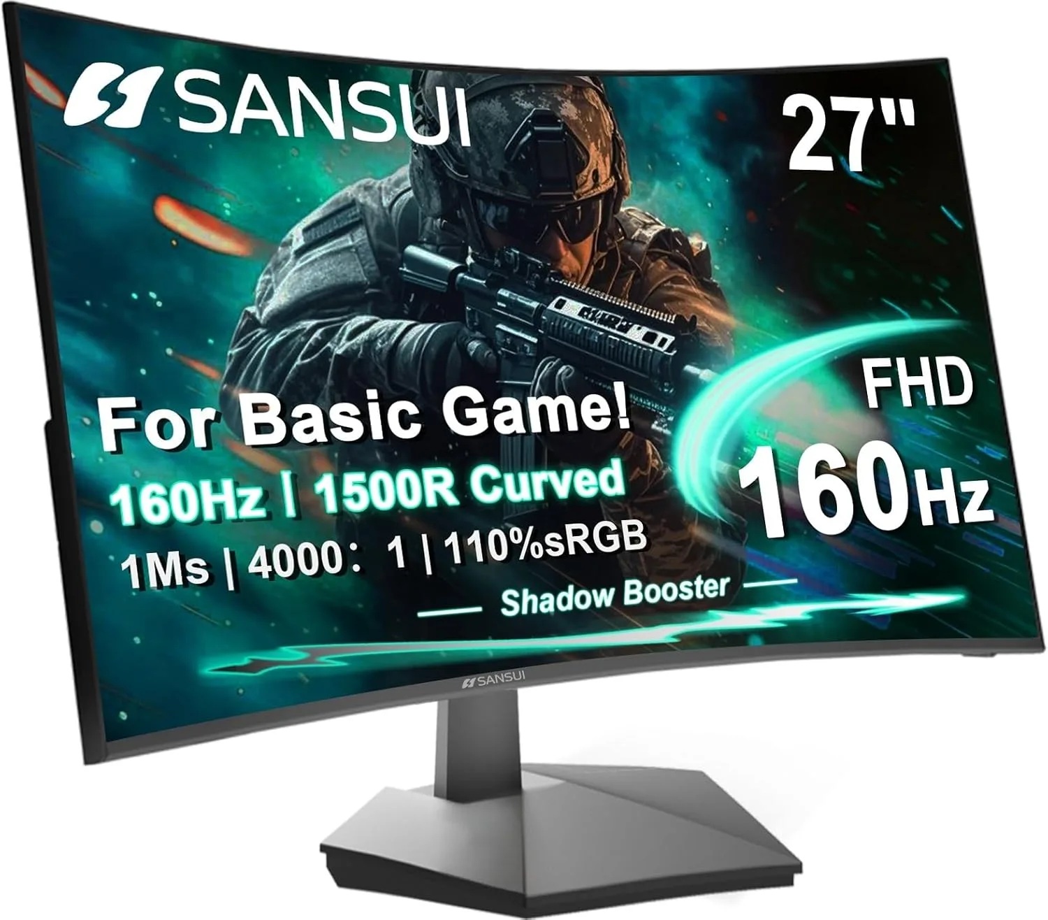 SANSUI 27" Curved 160Hz Gaming Monitor, FHD 1500R FreeSync
